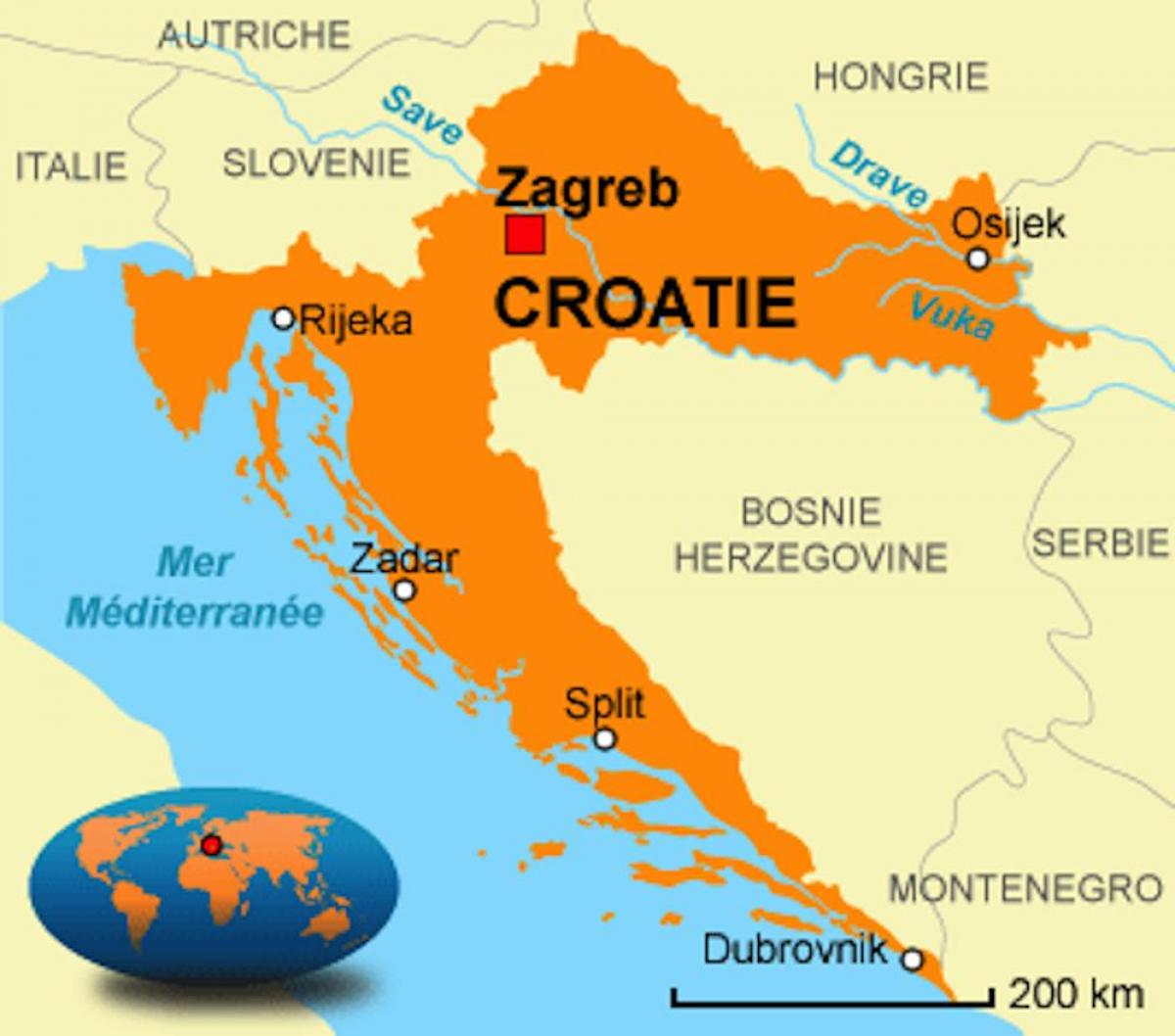 Carte de la capitale de la Croatie