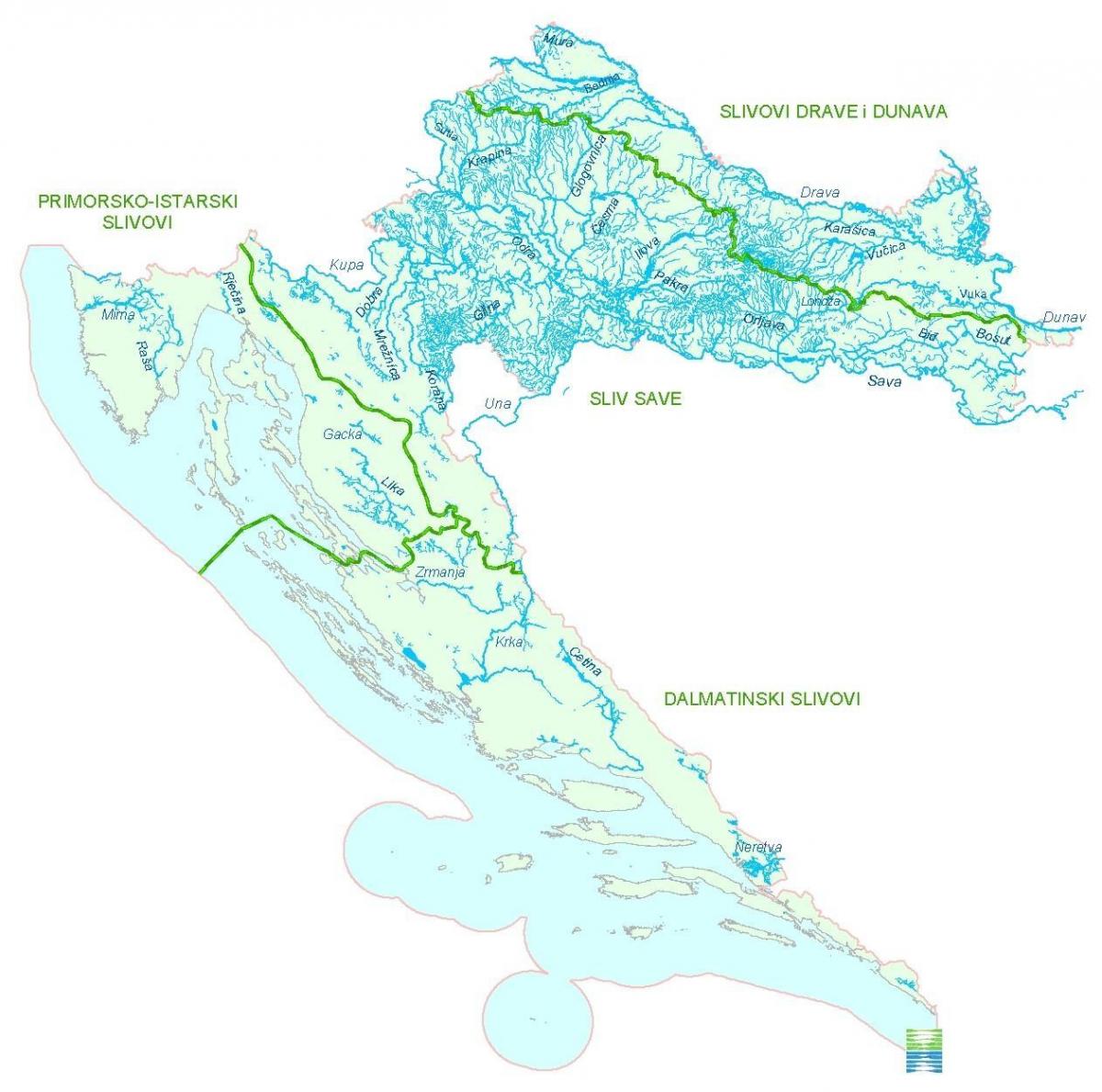 Carte des rivières en Croatie