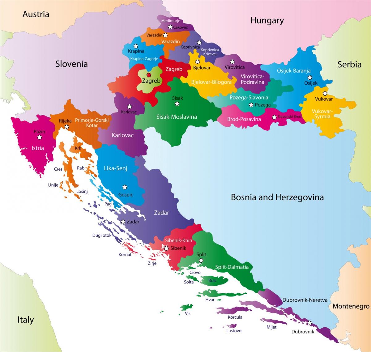 Carte des zones de la Croatie
