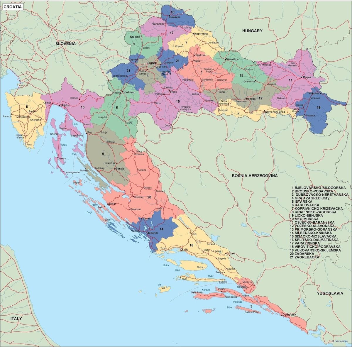 Carte de l'état de la Croatie