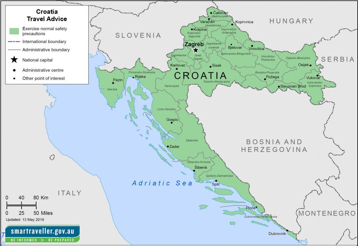 Carte de la Croatie avec les principales villes