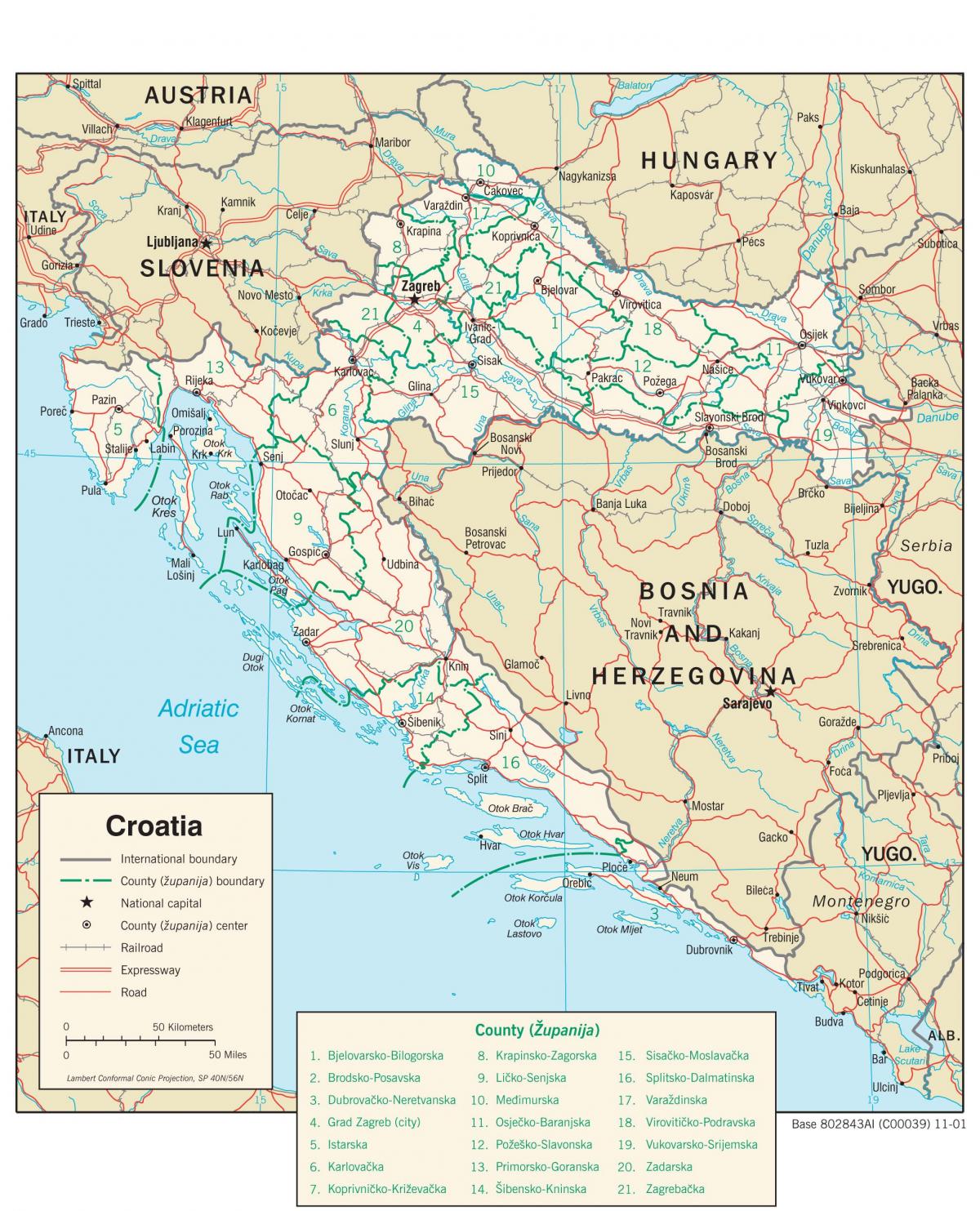 Carte de la ville de Croatie