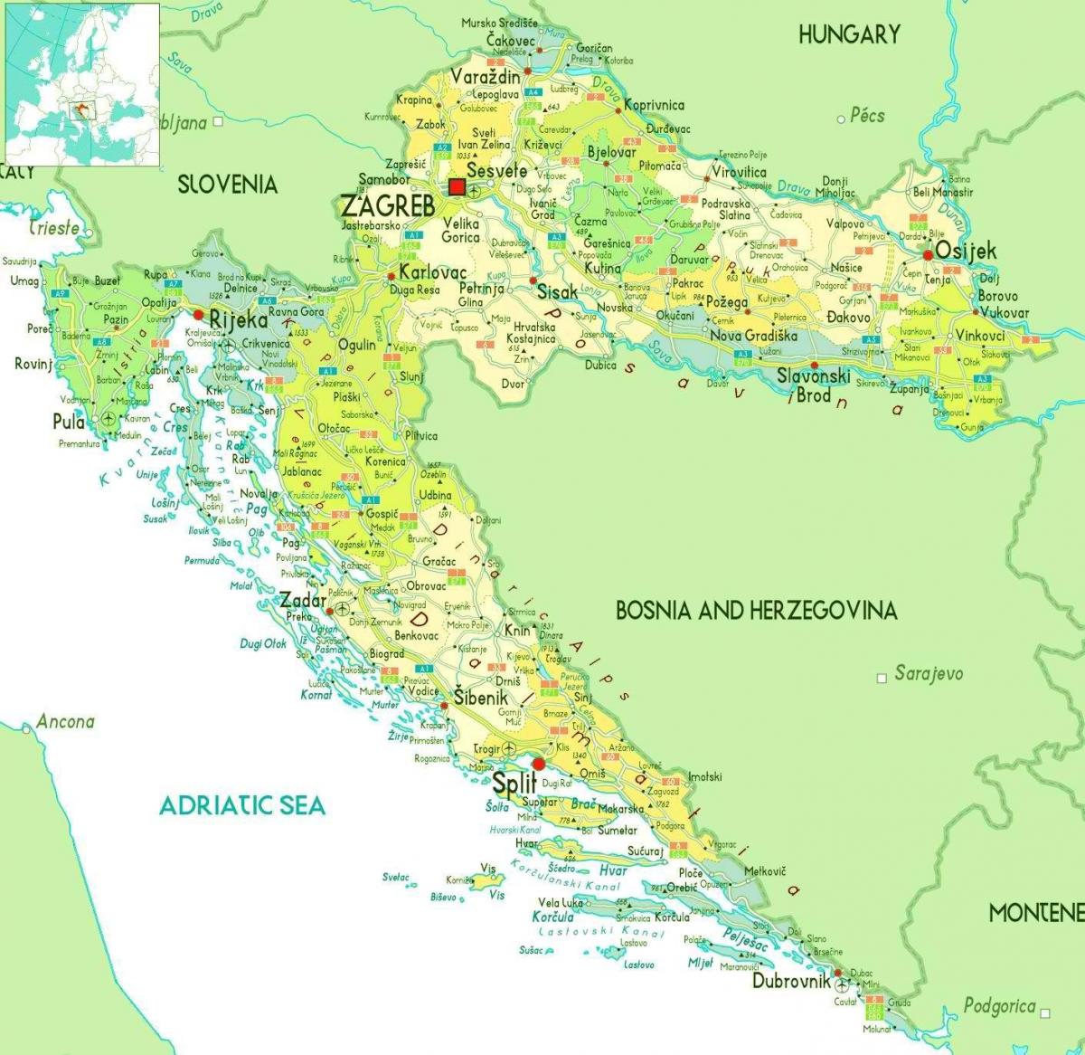 Grande carte de la Croatie
