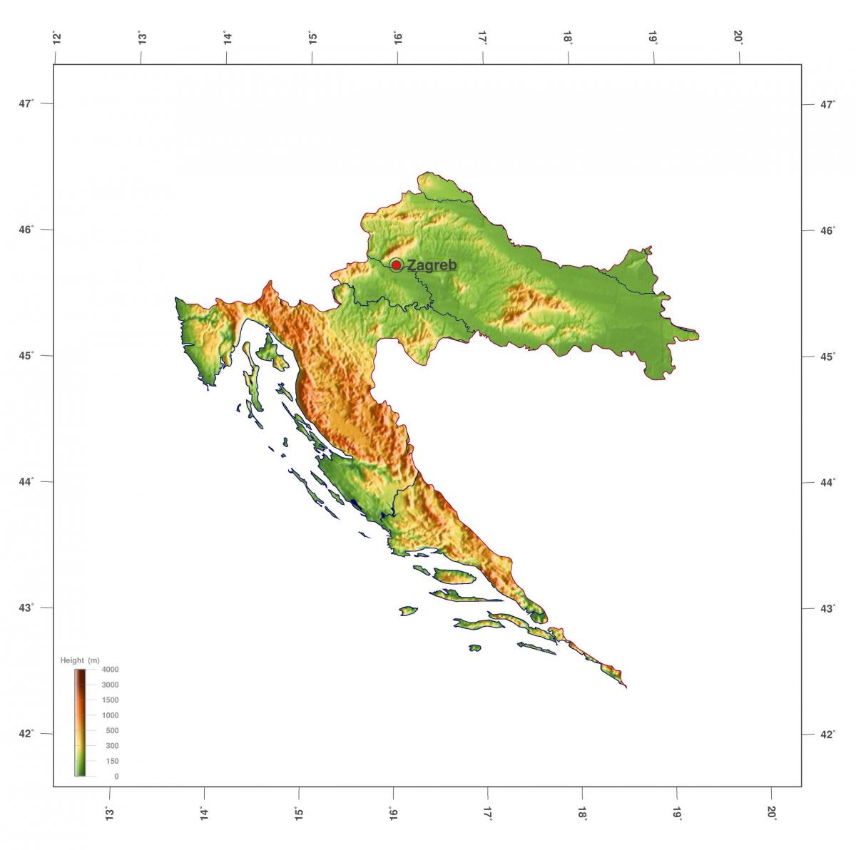 Croatie carte d'altitude