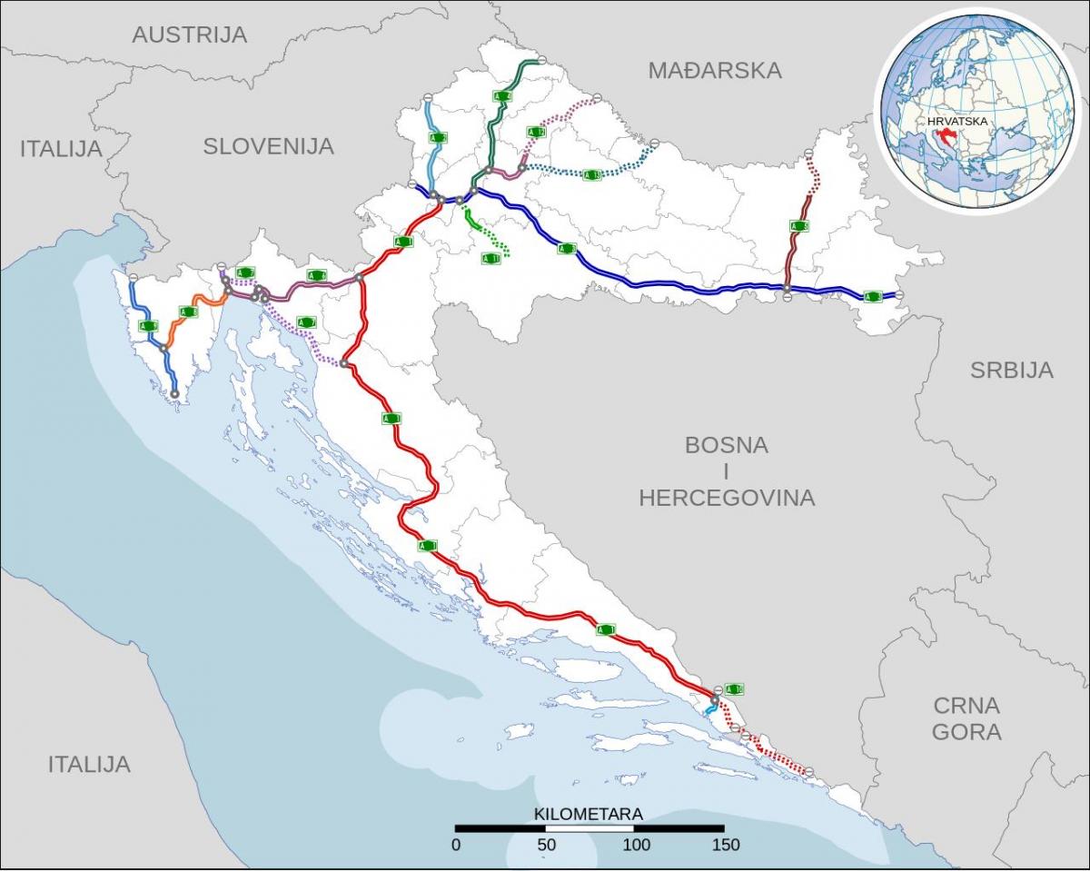 Carte des autoroutes de Croatie