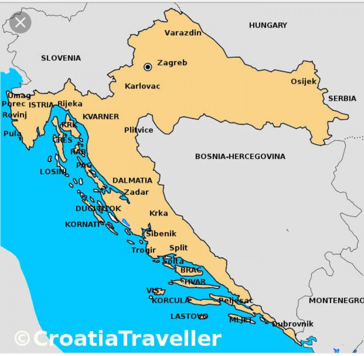 La Croatie sur une carte